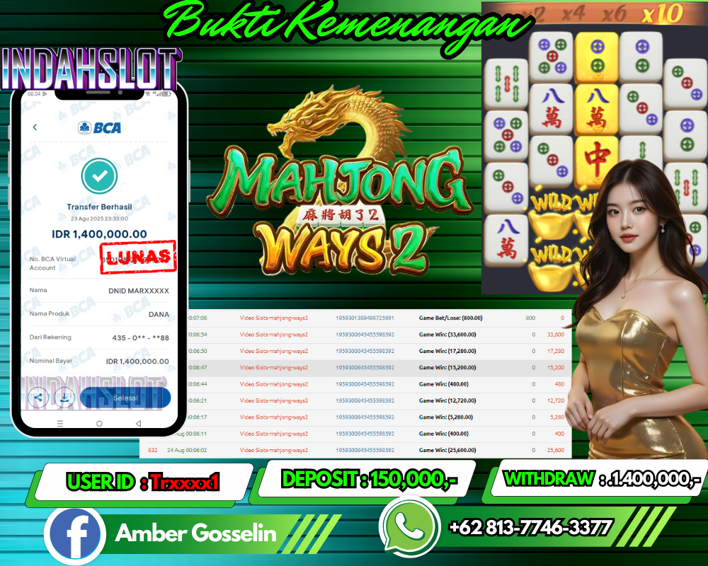 INDAHSLOT MAHJONG WAYS 2 Rp.1.400,000,- LUNAS!!