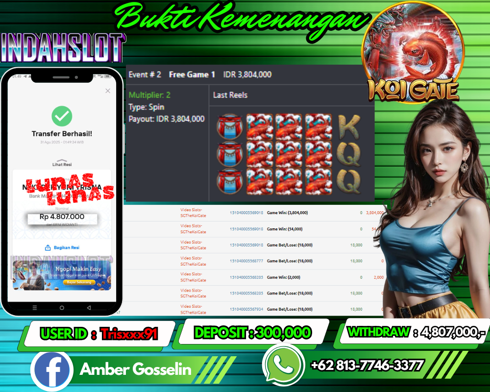 INDAHSLOT KOI GATE Rp 4,807,000,- LUNAS!!