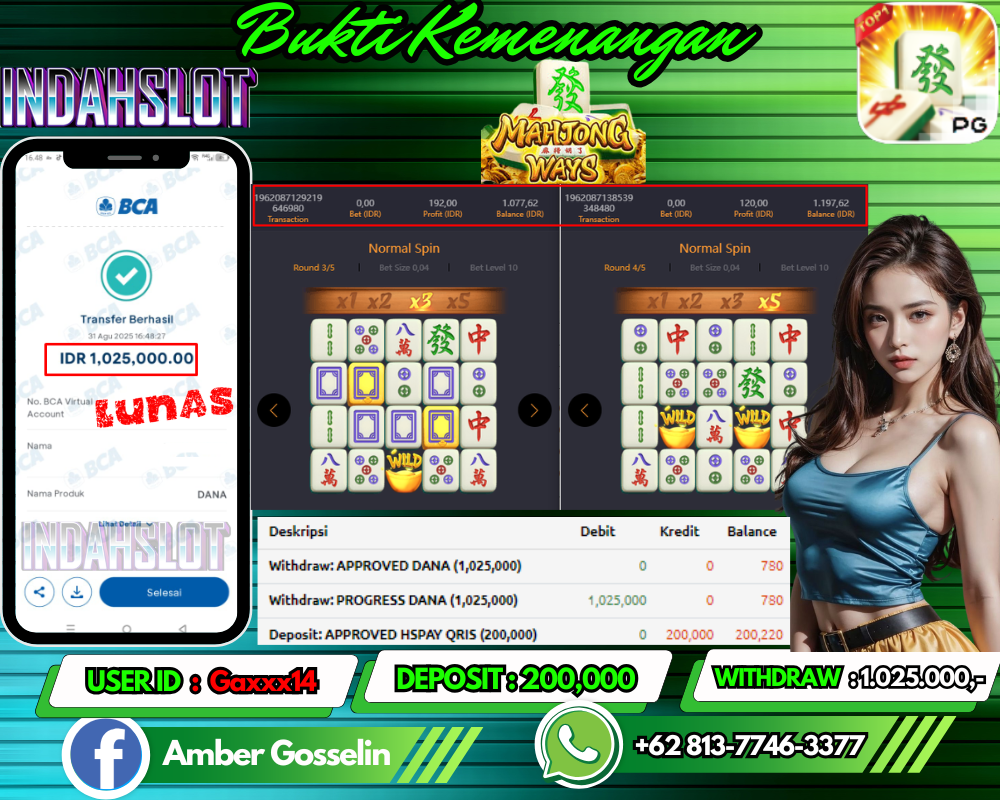 INDAHSLOT MAHJONG WAYS Rp 1,025,000,- LUNAS!!