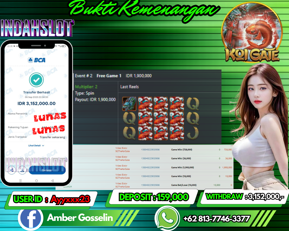 INDAHSLOT  KOI GATE Rp 3,152,000,- LUNAS!!