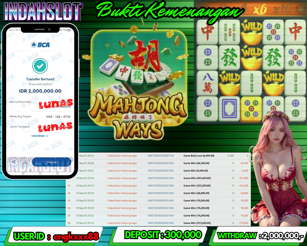 INDAHSLOT MAHJONG WAYS Rp 2,000,000,- LUNAS!!