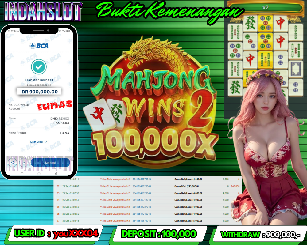 INDAHSLOT MAHJONG WINS 2 1000 Rp 900,000,- LUNAS!!