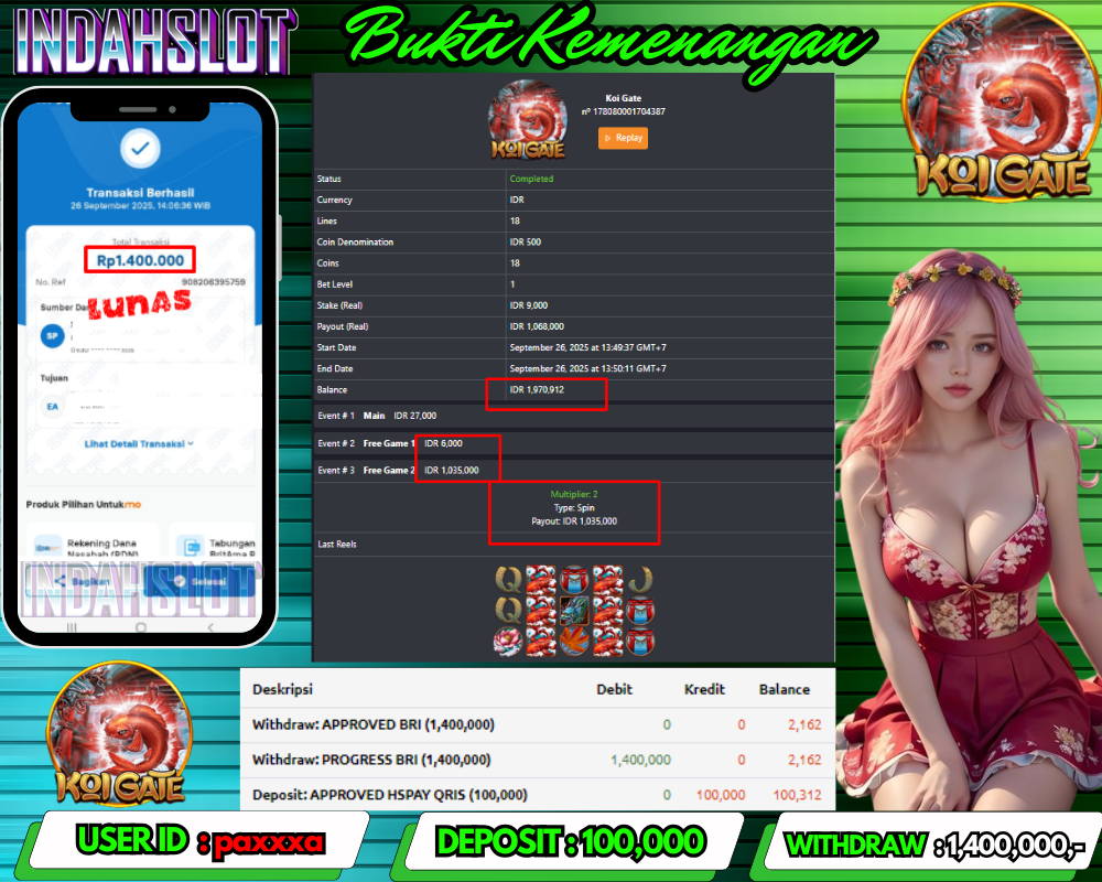 INDAHSLOT KOI GATE Rp 1,400,000,- LUNAS!!