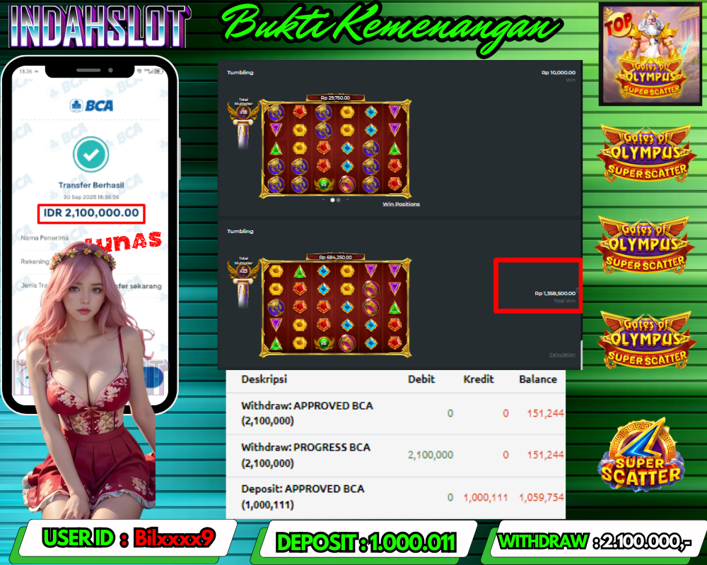 INDAHSLOTGATES OF OLYMPUS SUPER SCATER Rp 2.100,000,- LUNAS!!