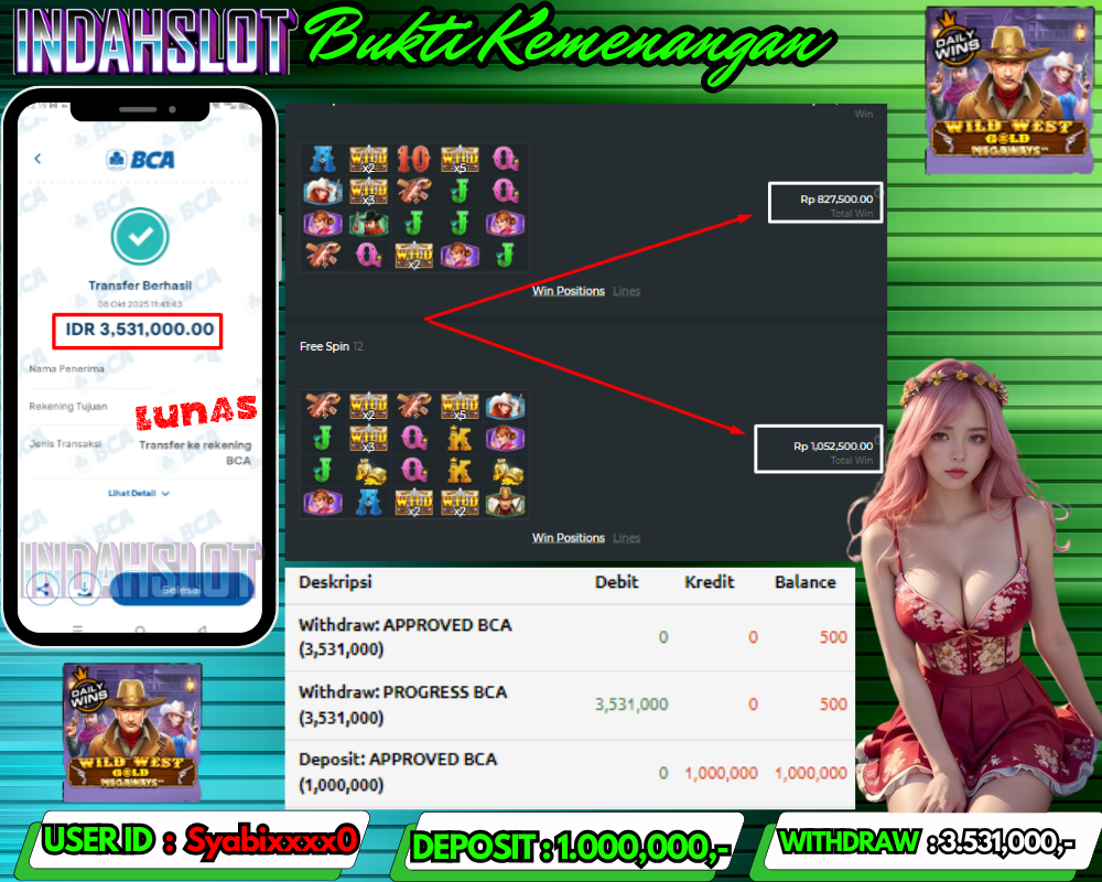 INDAHSLOT WILD WEST GOLD MEGAWAYS Rp 3,531,000,- LUNAS!!