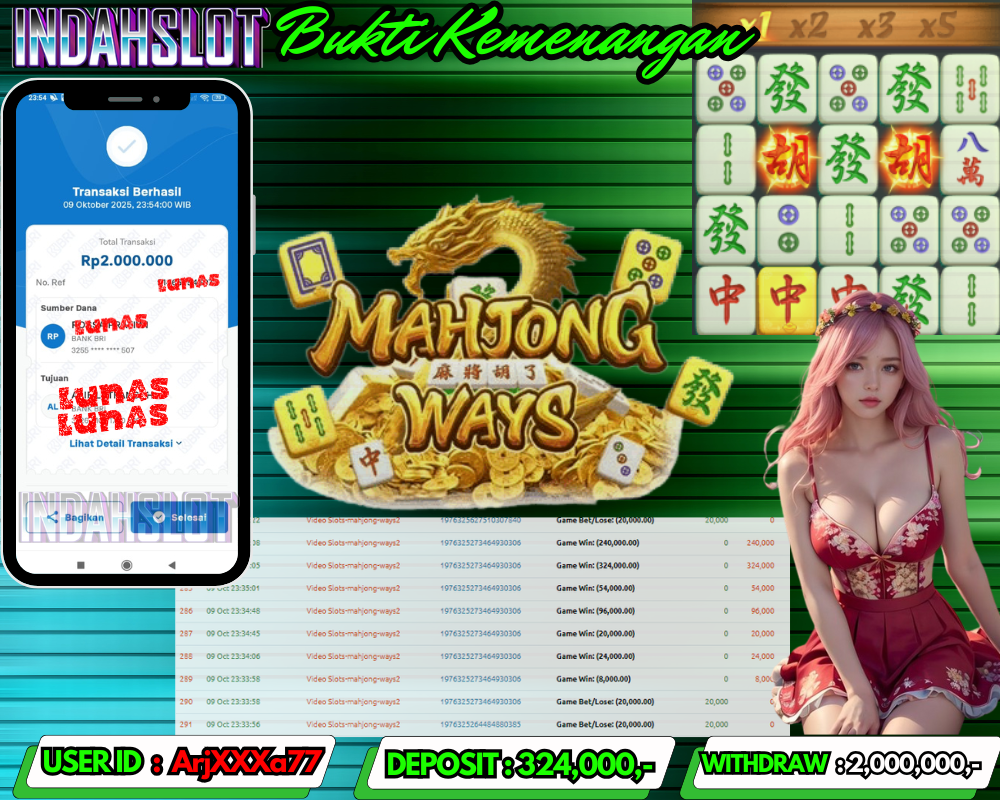 INDAHSLOT MAHJONG WAYS  Rp 2,000,000,- LUNAS!!