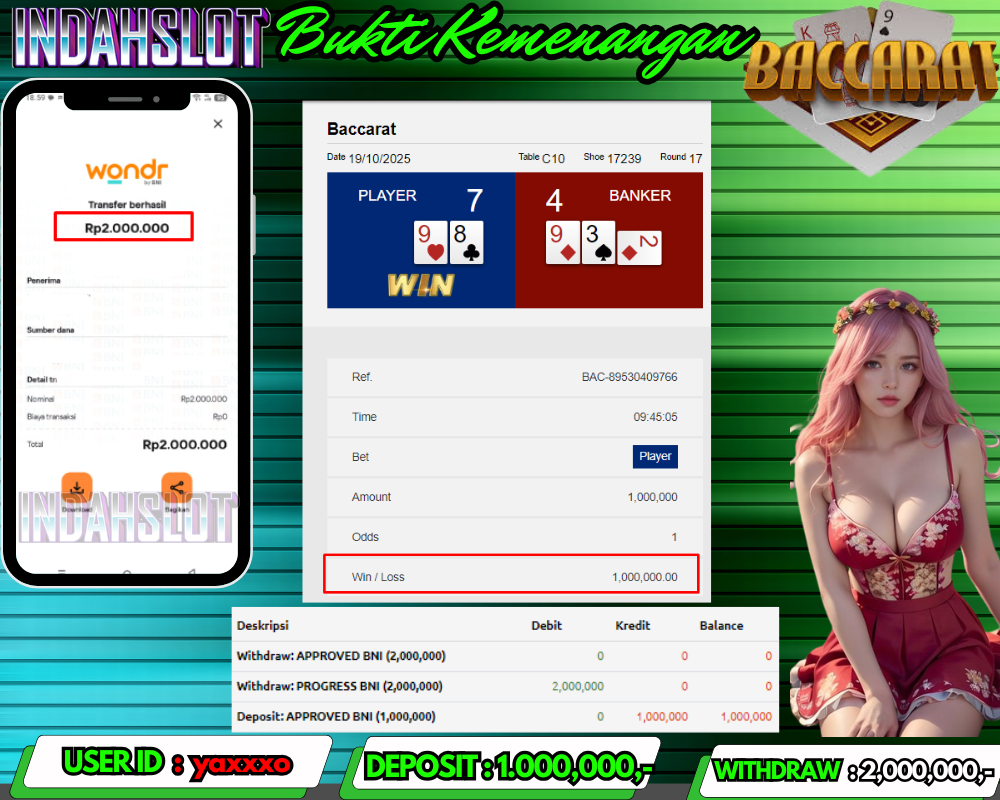 INDAHSLOT LIVE CASINO ( BACCARAT ) Rp 2.000,000,- LUNAS!!