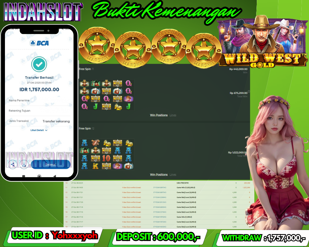 INDAHSLOT WILD WEST GOLD Rp 1,757,000,- LUNAS!!