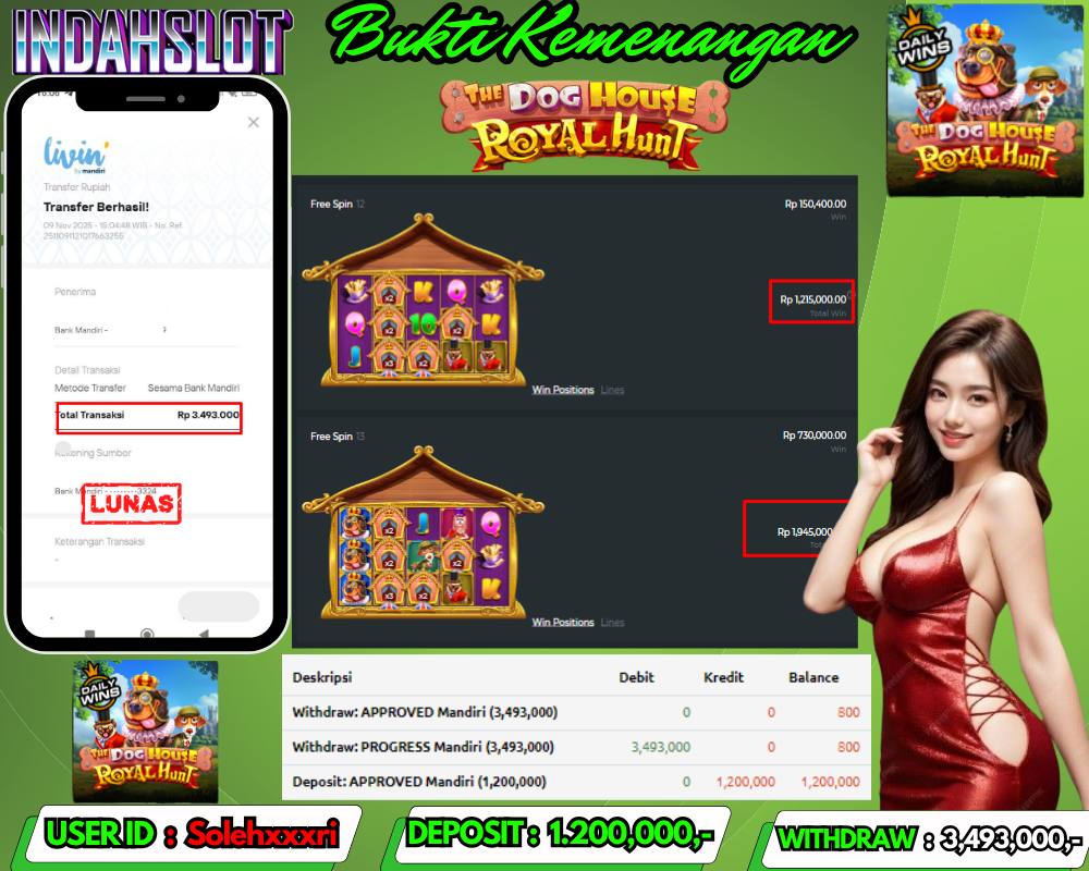 INDAHSLOT THE DOG HOUSE ROYAL HUNT Rp 3,493,000,- LUNAS!!