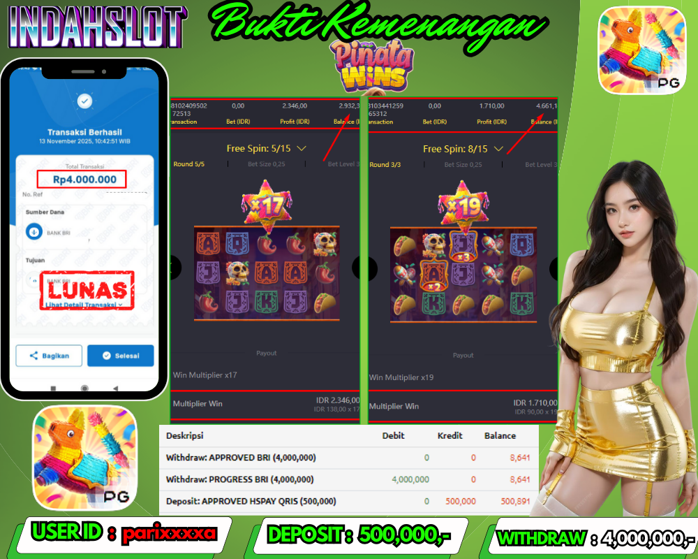 INDAHSLOT PINATA WINS Rp. 4,000,000,LUNAS