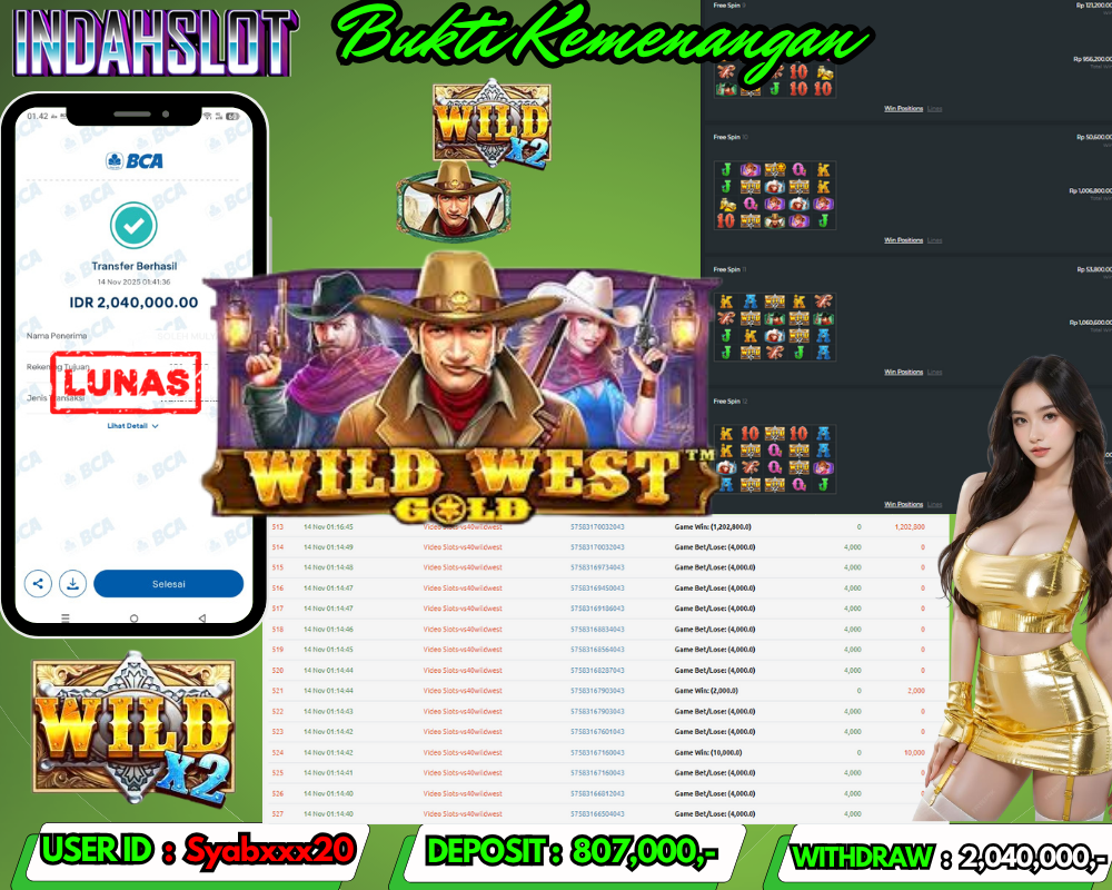 INDAHSLOT WILD WEST GOLD Rp. 2,040,000,LUNAS